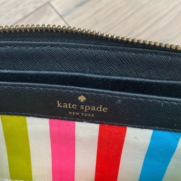 Kate Spade Black Large Continental Zip Around Colorful Striped Interior Wallet - Picture 16 of 16